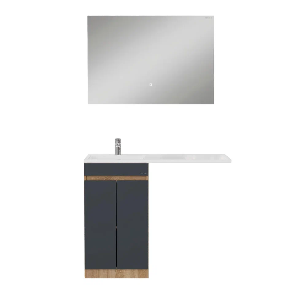 Onika Тумба с раковиной Милтон Нова 48 под стиральную машину графит/дуб сонома – фотография-11