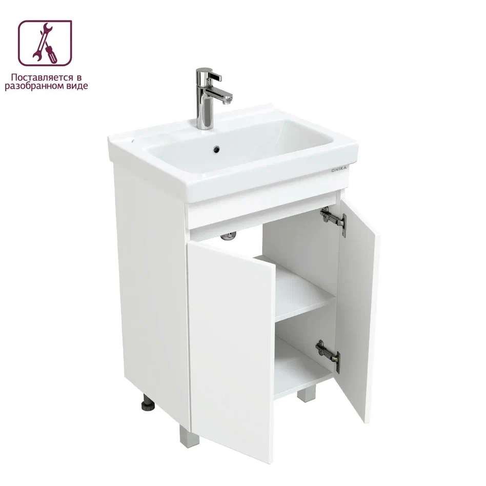 Onika Тумба с раковиной Милтон Квадро 55 напольная белая – фотография-7