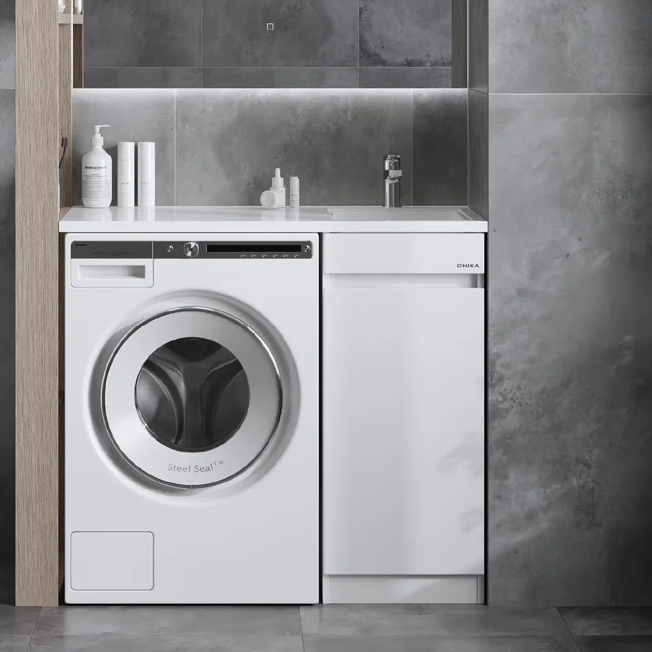 Onika Тумба с раковиной Милтон Нова 38 напольная под стиральную машину белая – фотография-4