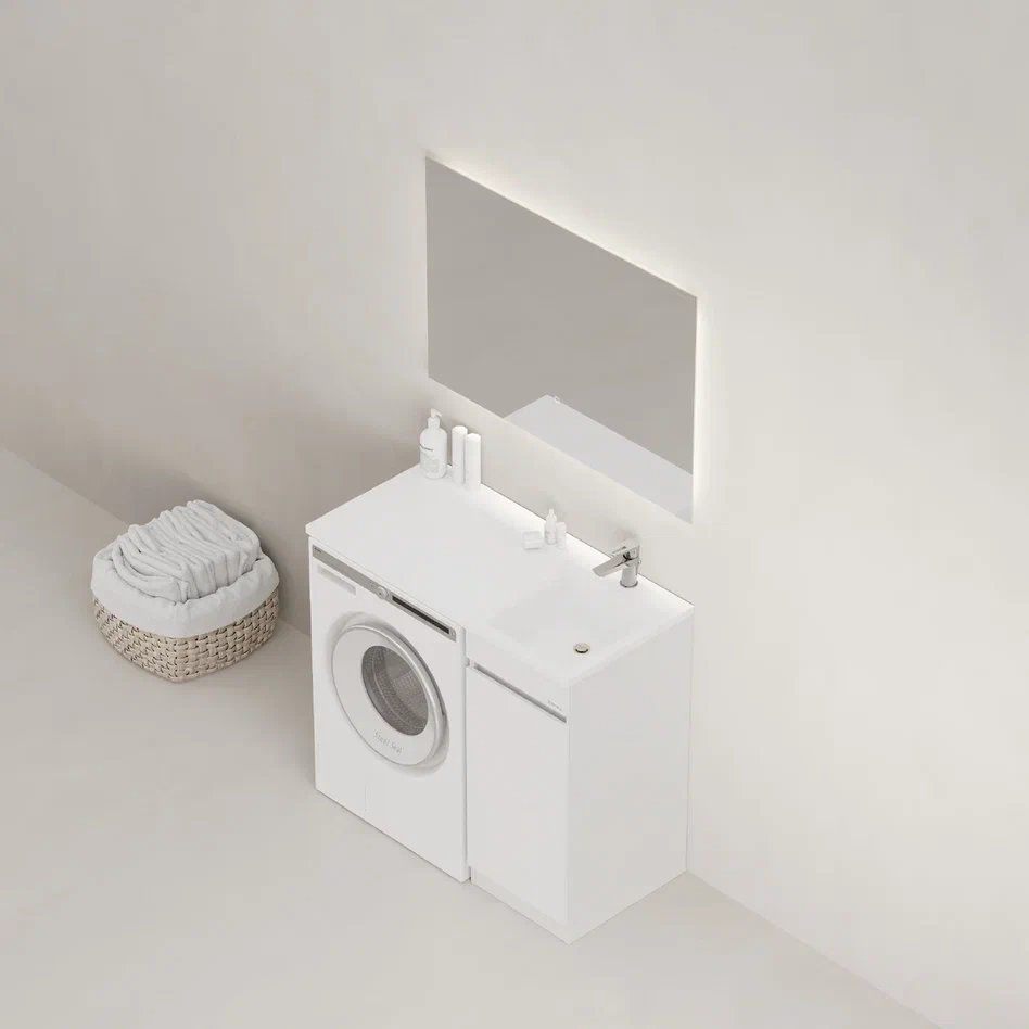 Onika Тумба с раковиной Милтон Нова 38 напольная под стиральную машину белая – фотография-8