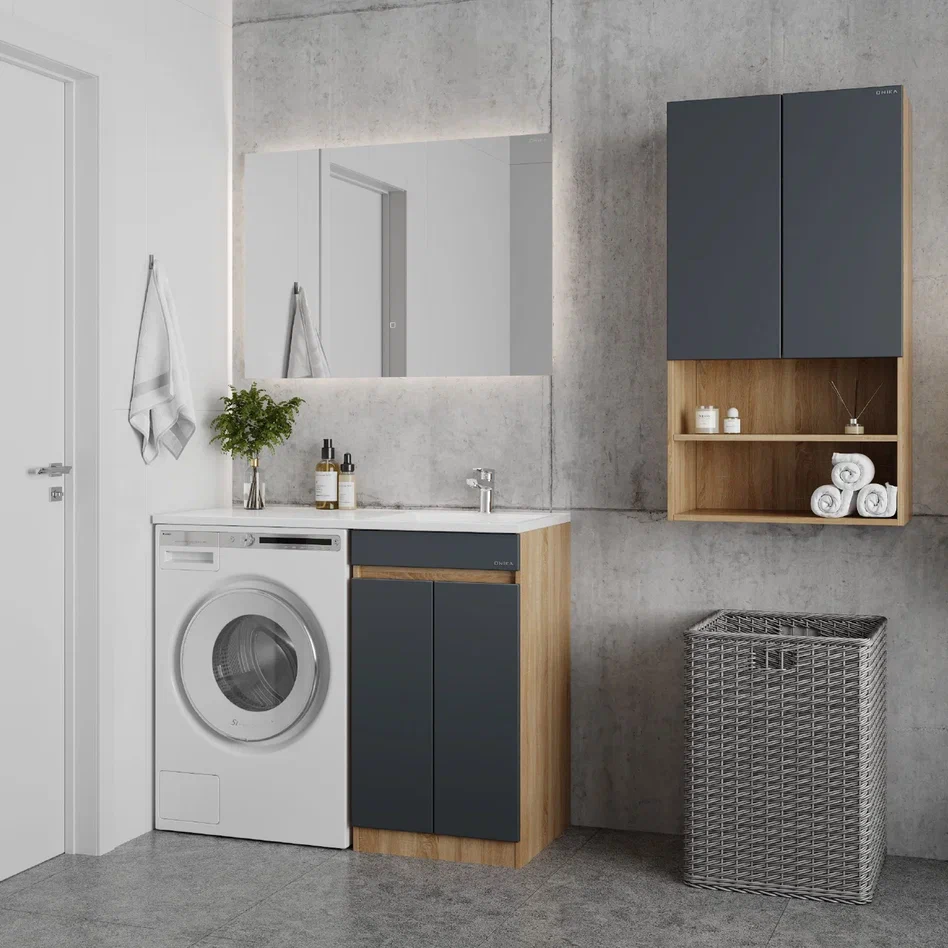 Onika Тумба под раковину Милтон Нова 48 напольная под стиральную машину графит/дуб сонома – фотография-5