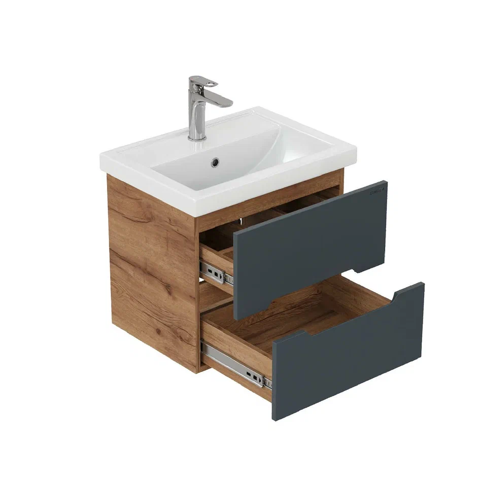 Onika Тумба с раковиной Айленд 50 подвесная графит/дуб крафт золотой – фотография-7