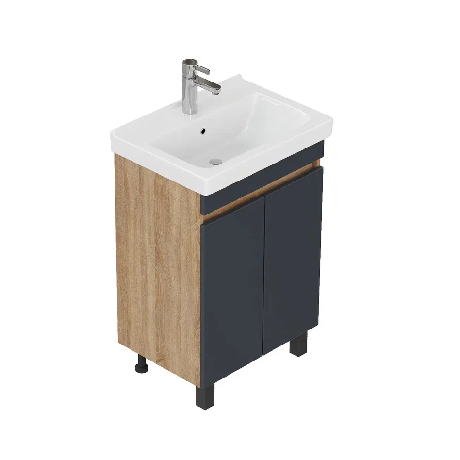 Onika Тумба с раковиной Милтон Квадро 55 напольная графит/дуб сонома – фотография-10