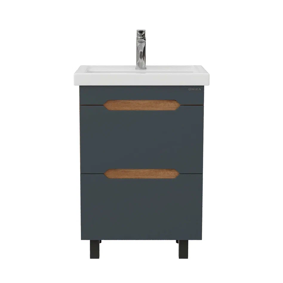 Onika Тумба с раковиной Айленд 50 напольная графит/дуб крафт золотой – фотография-2