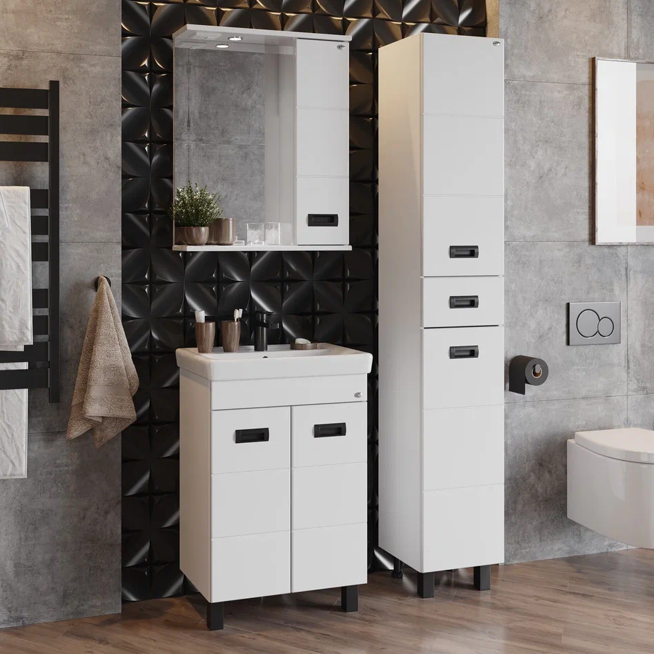 Onika Тумба под раковину Балтика-Квадро Black 55 напольная белая – фотография-4