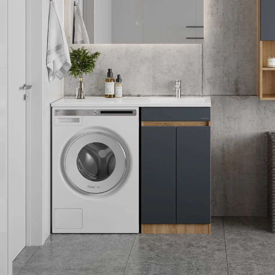 Onika Тумба с раковиной Милтон Нова 48 под стиральную машину графит/дуб сонома – фотография-4