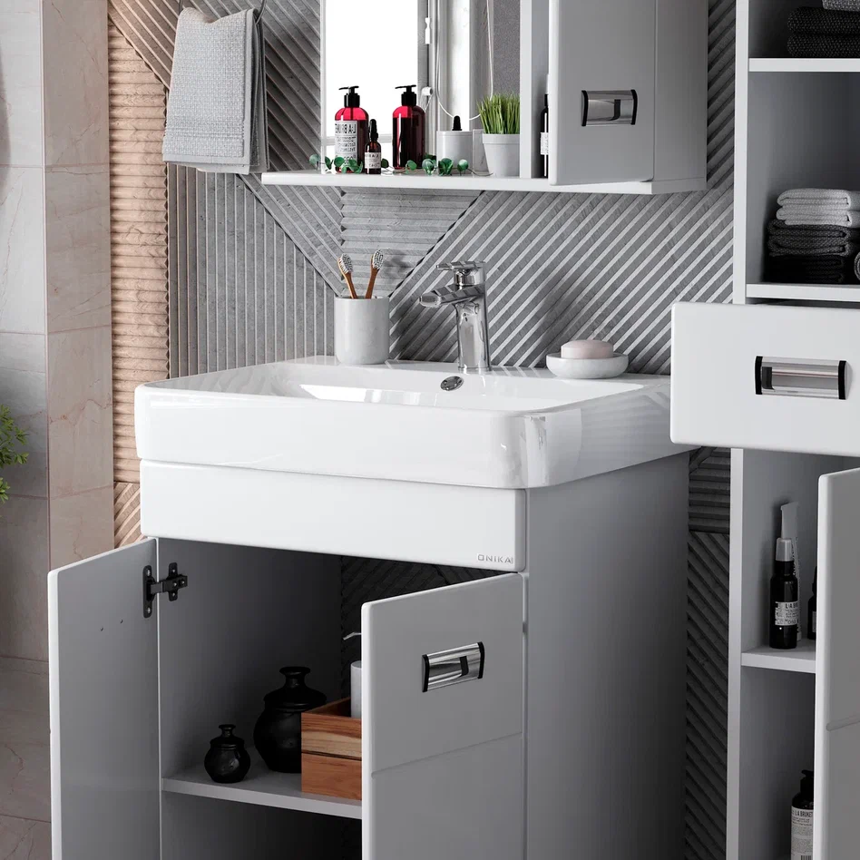 Onika Тумба под раковину Балтика-Квадро 55 напольная белая – фотография-7