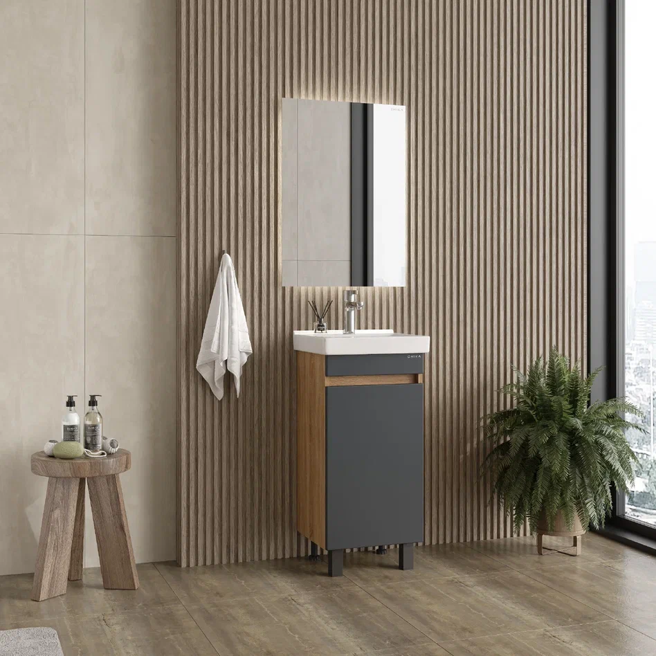 Onika Тумба под раковину Милтон Квадро 40 напольная графит/дуб сонома – фотография-5