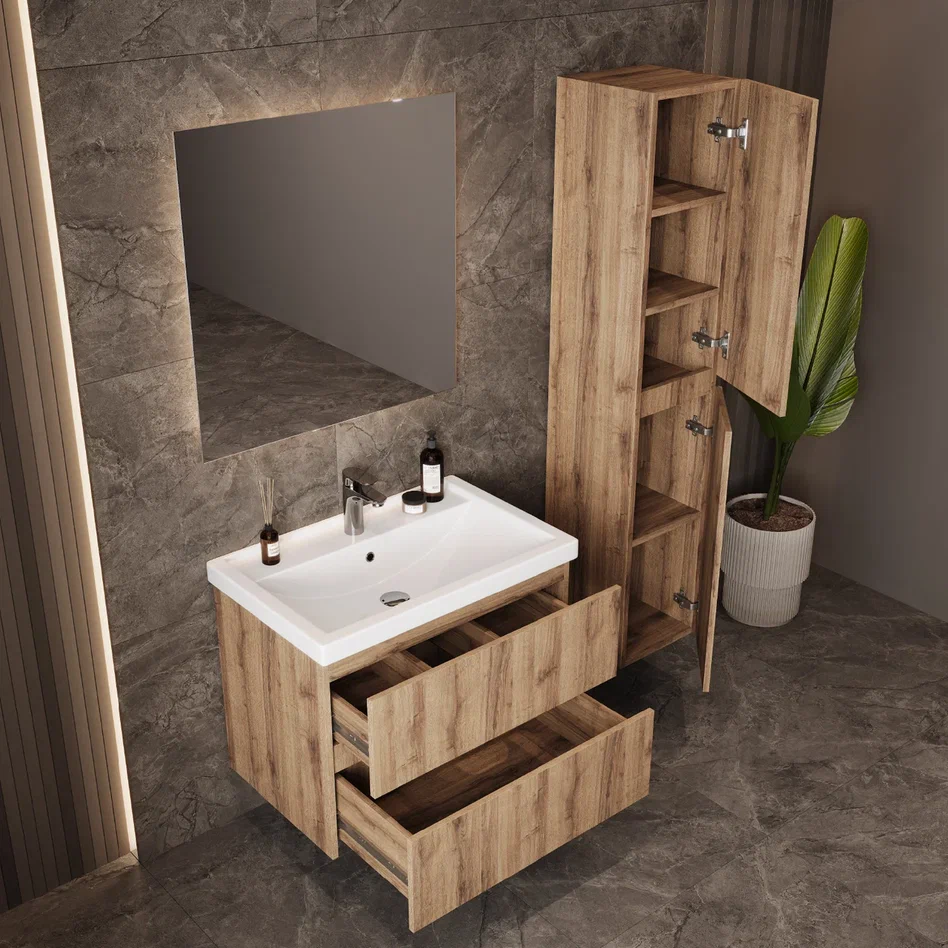 Onika Тумба с раковиной Дарон 80 подвесная дуб крафт золотой – фотография-6