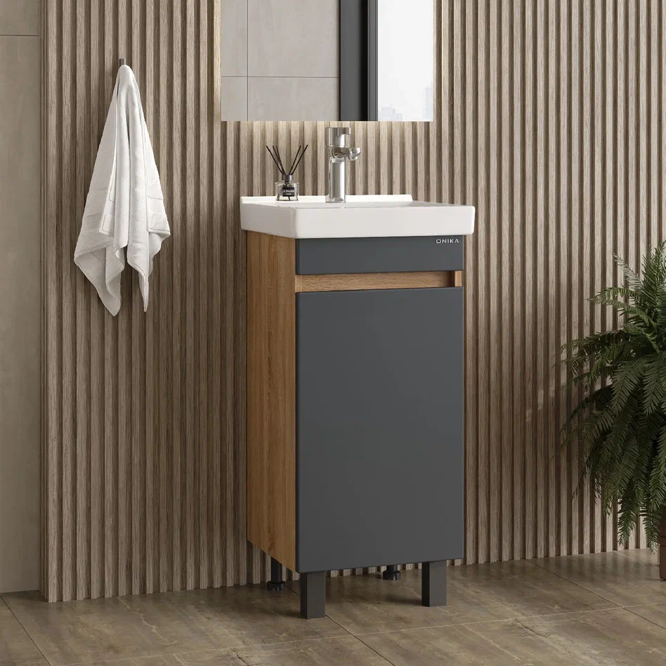 Onika Тумба под раковину Милтон Квадро 40 напольная графит/дуб сонома – фотография-6