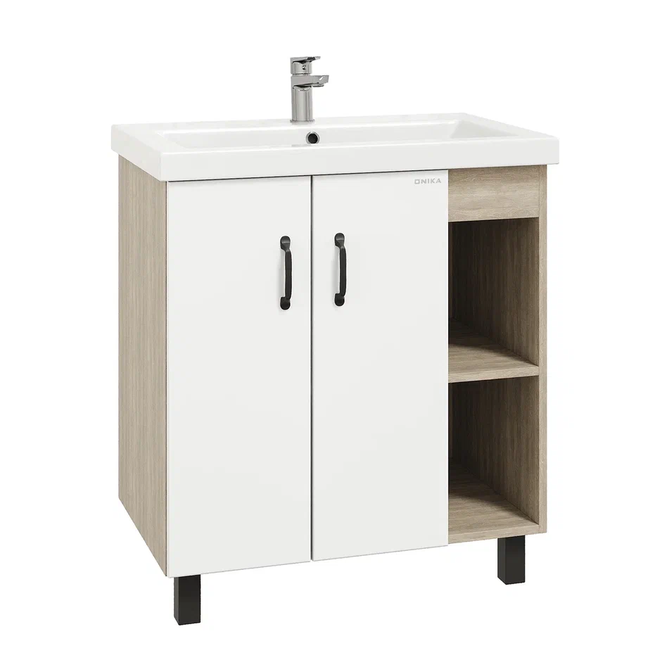 Onika Тумба под раковину Тимбер 90 напольная белая матовая/дуб сонома правая – фотография-2