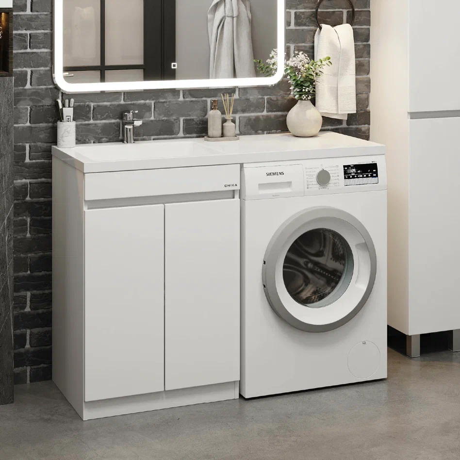 Onika Тумба с раковиной Милтон Нова 48/110 напольная под стиральную машину белая – фотография-3