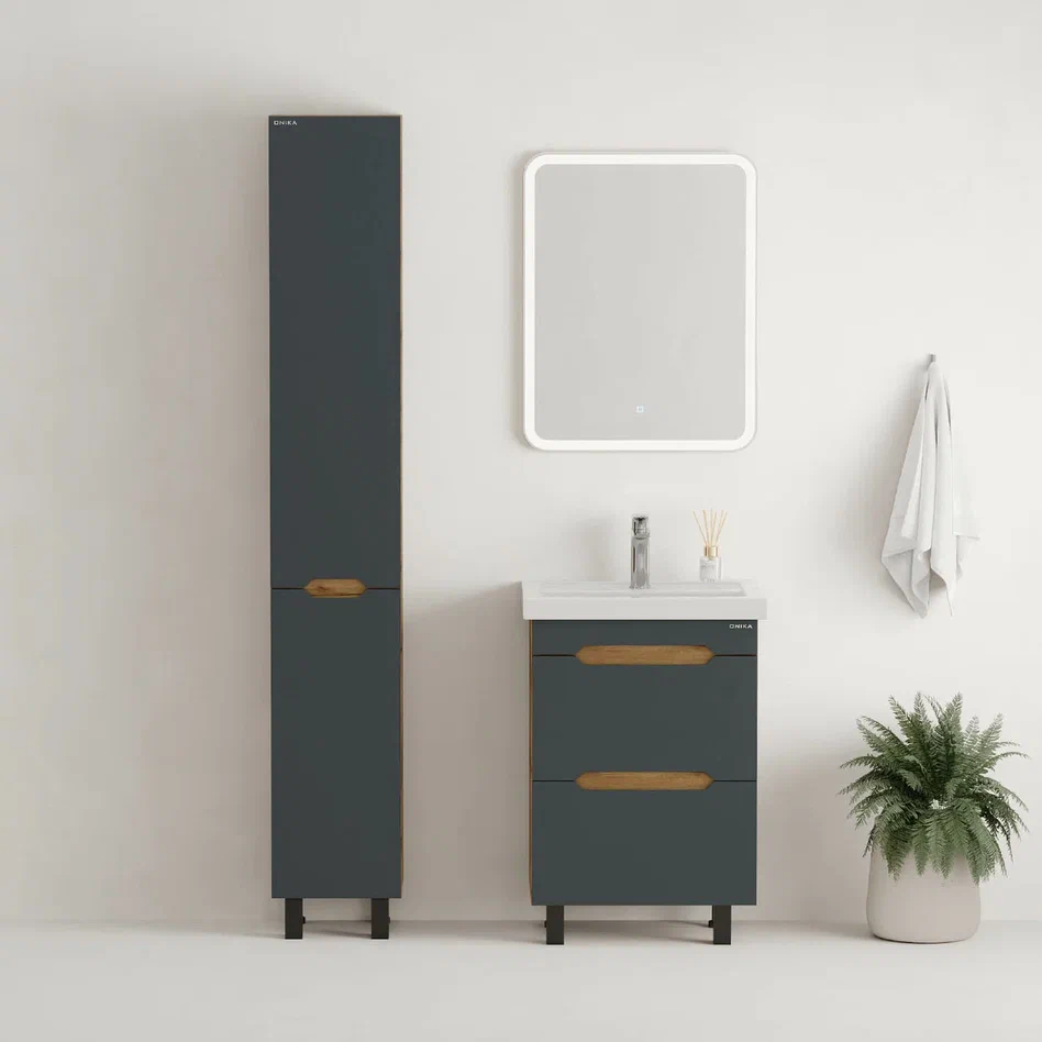 Onika Тумба с раковиной Айленд 50 напольная графит/дуб крафт золотой – фотография-7