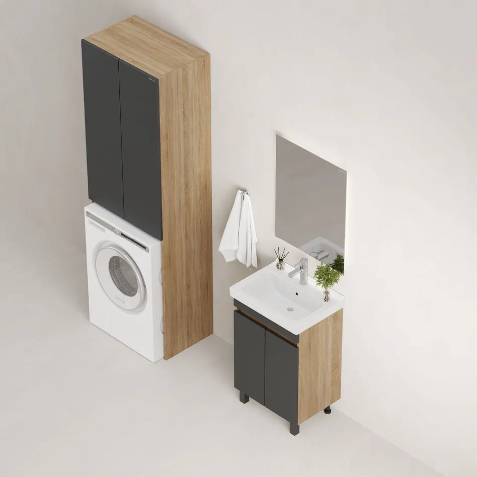 Onika Тумба под раковину Милтон Квадро 55 напольная графит/дуб сонома – фотография-8