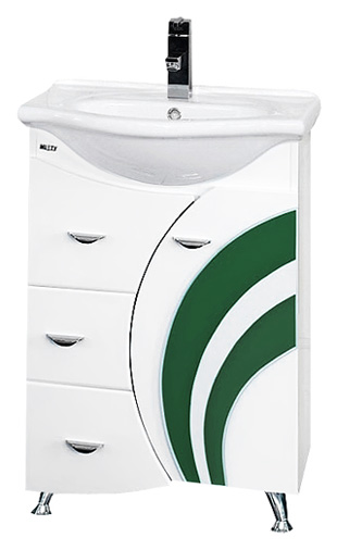 Misty Тумба с раковиной Каролина 60 3 ящика R зеленое стекло – фото-1