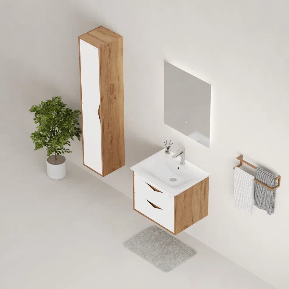 Onika Тумба под раковину Трианта 60 подвесная белая/дуб крафт золотой – фотография-7