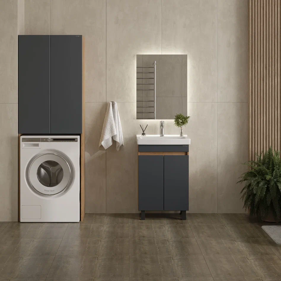 Onika Тумба под раковину Милтон Квадро 55 напольная графит/дуб сонома – фотография-3