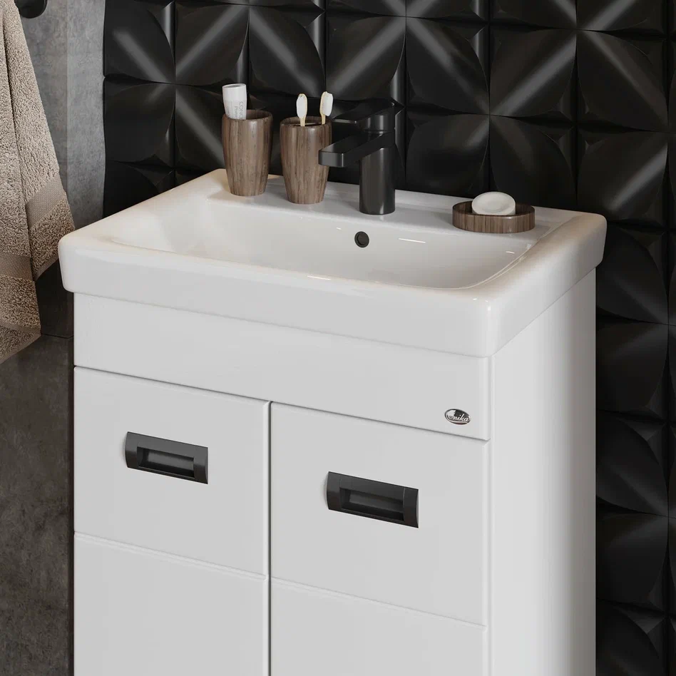 Onika Тумба с раковиной Балтика-Квадро Black 55 напольная белая – фотография-6