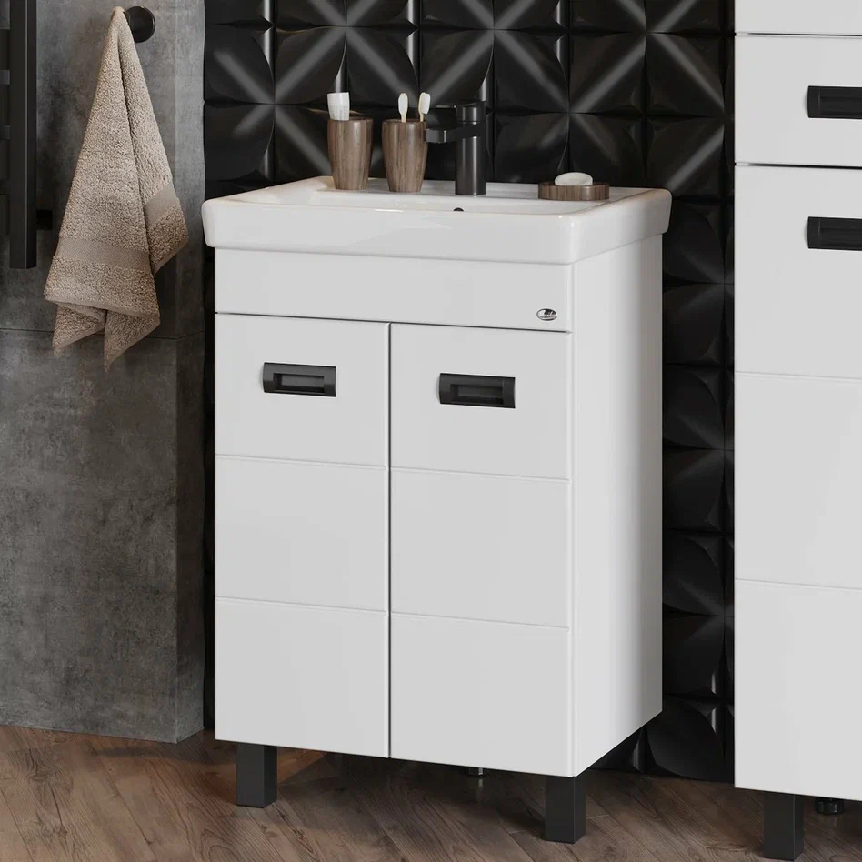 Onika Тумба под раковину Балтика-Квадро Black 55 напольная белая – фотография-2