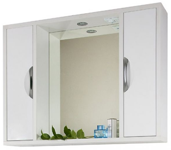 Шкаф с зеркалом для ванной комнаты навесной. Зеркальный шкаф Эльба 60 см Лев. Белый.