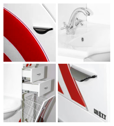 Misty Мебель для ванной Каролина 60 3 ящика R красное стекло – фотография-4