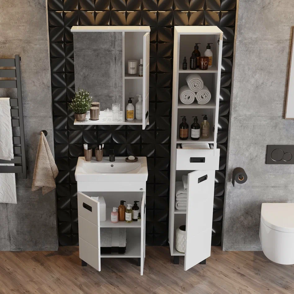 Onika Тумба под раковину Балтика-Квадро Black 60 напольная белая – фотография-5