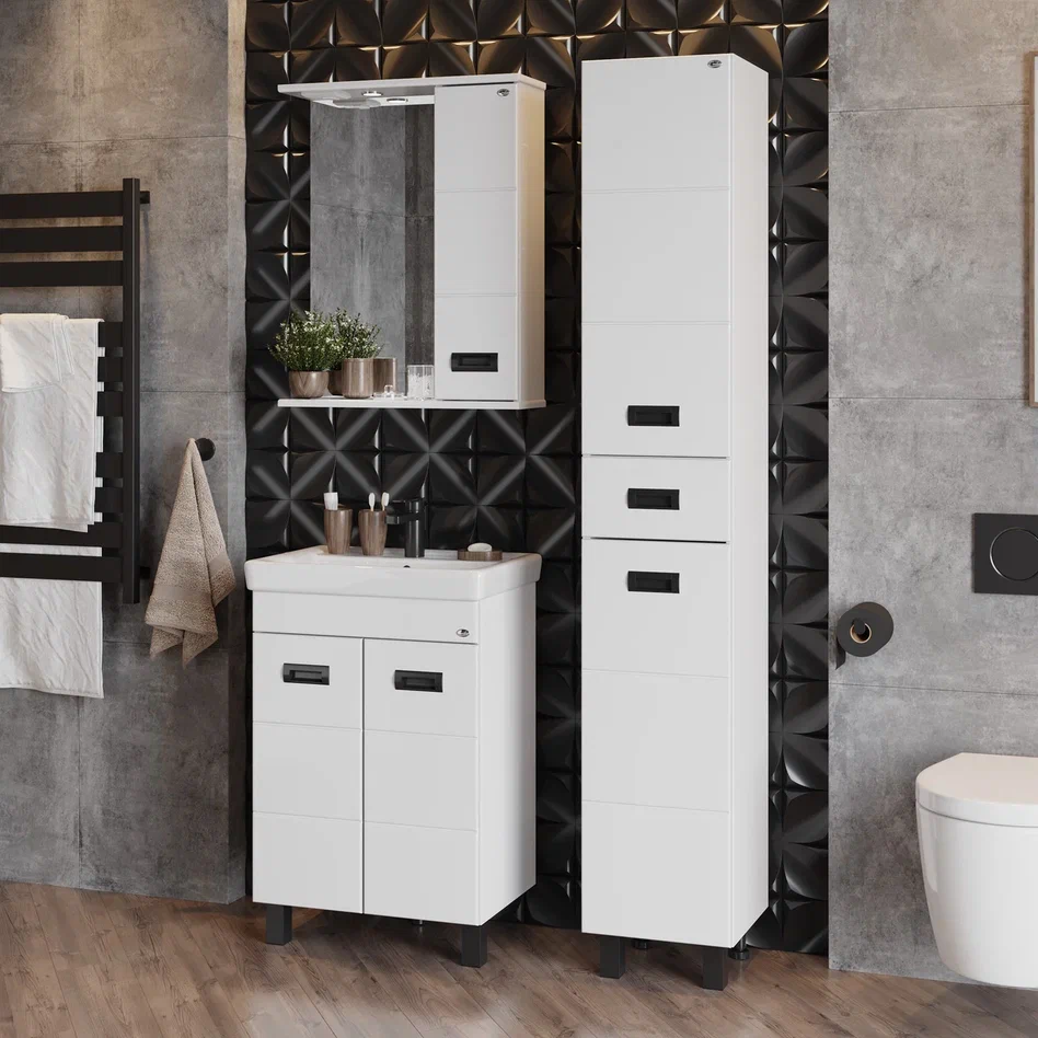 Onika Тумба с раковиной Балтика-Квадро Black 60 напольная белая – фотография-7