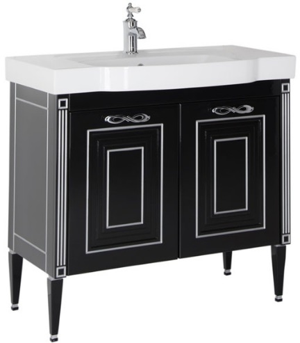 Aquanet Тумба с раковиной Паола 90 домино, черная/серебро (186120) – фото-1