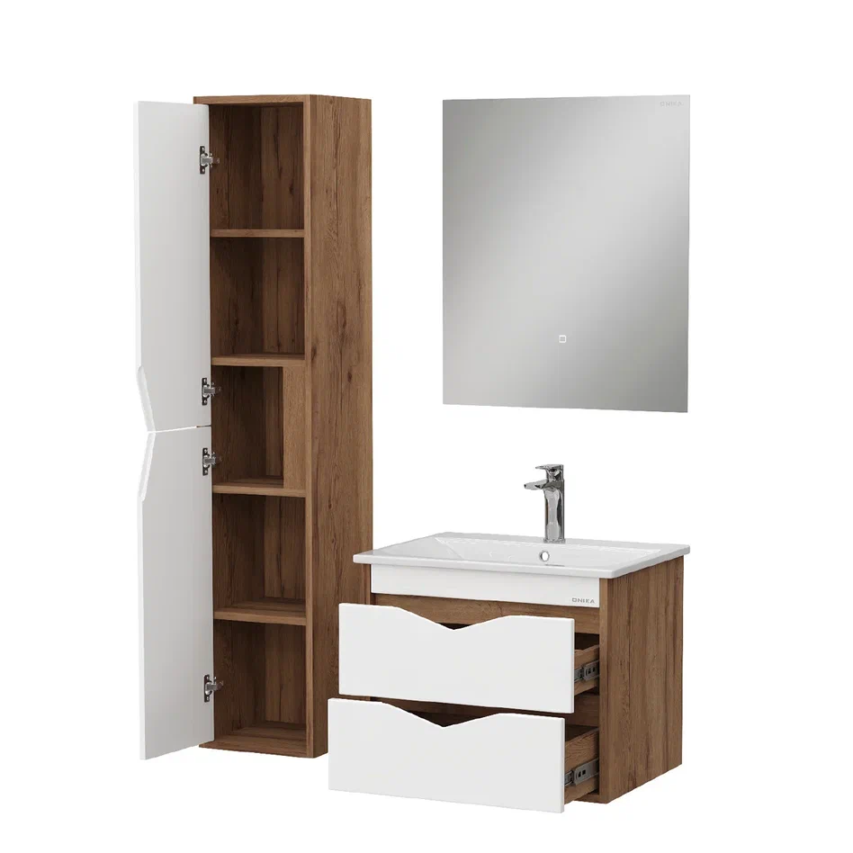 Onika Тумба под раковину Трианта 60 подвесная белая/дуб крафт золотой – фотография-11