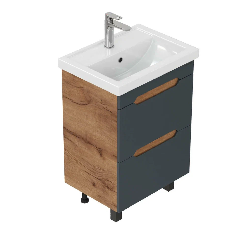 Onika Тумба с раковиной Айленд 50 напольная графит/дуб крафт золотой – фотография-10