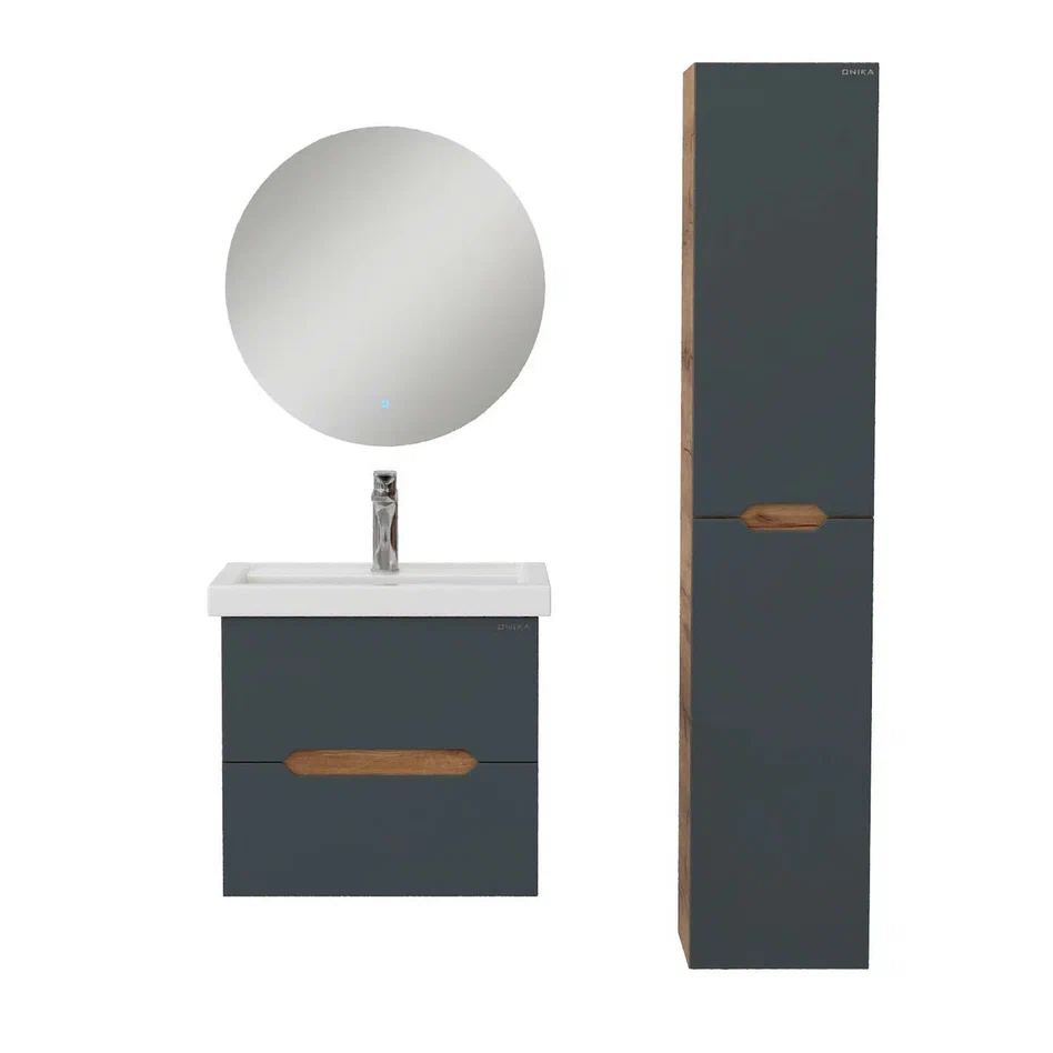 Onika Тумба с раковиной Айленд 50 подвесная графит/дуб крафт золотой – фотография-9