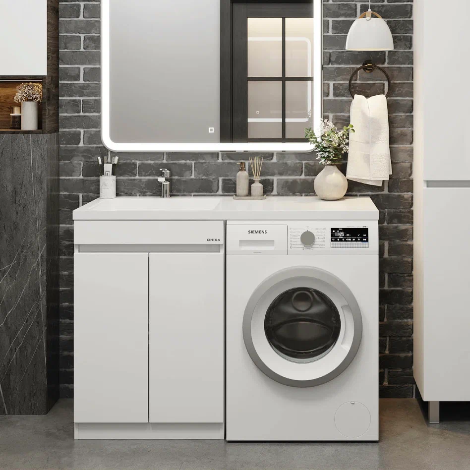 Onika Тумба с раковиной Милтон Нова 48/110 напольная под стиральную машину белая – фотография-2
