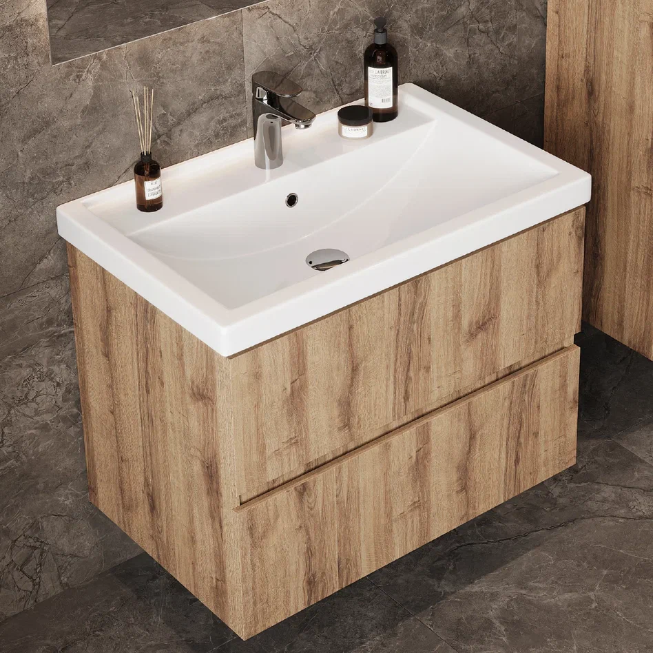 Onika Тумба с раковиной Дарон 80 подвесная дуб крафт золотой – фотография-5