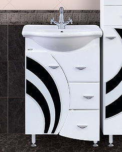 Misty Тумба для умывальника Каролина 60 3 ящика L черное стекло – фото, картинка, фотография-1