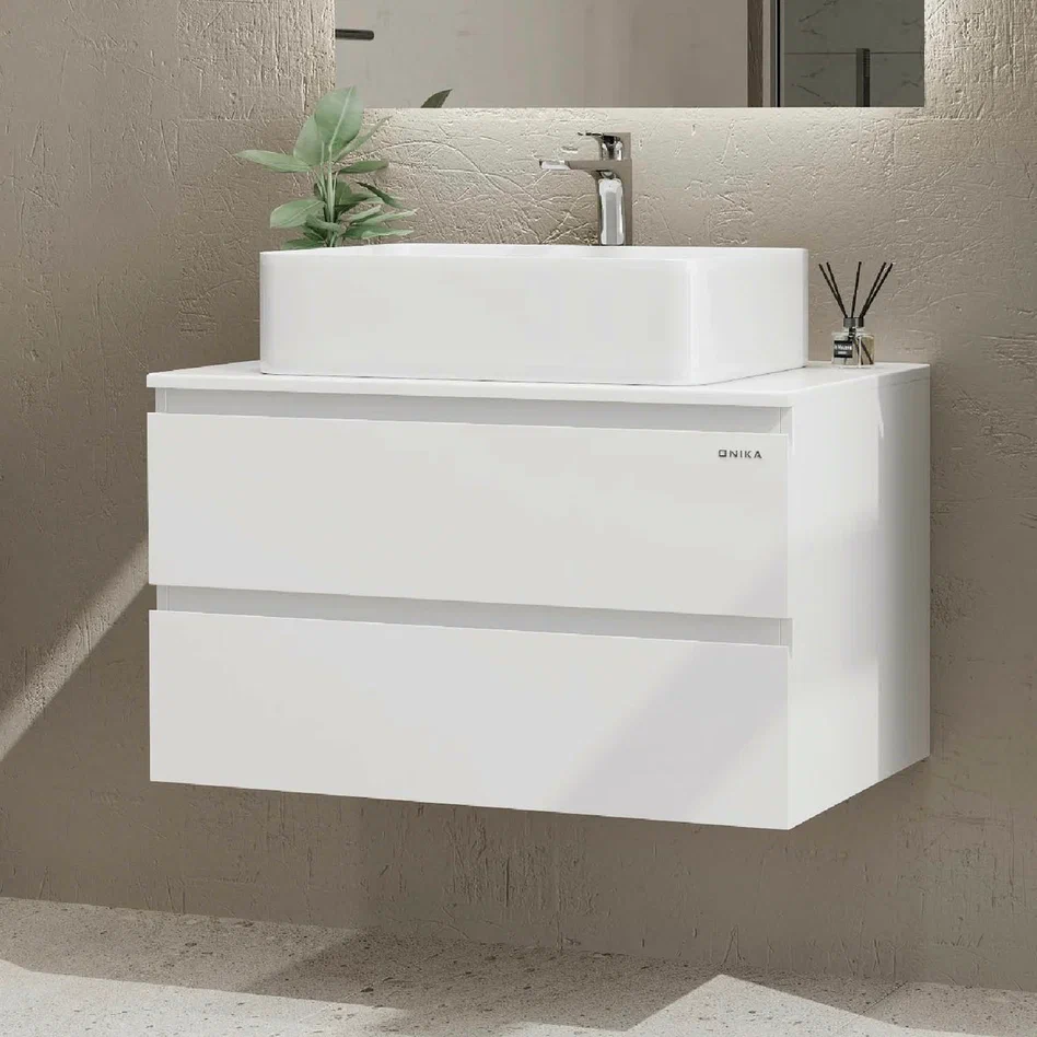 Onika Тумба с раковиной Алеста 80 подвесная белая – фотография-10