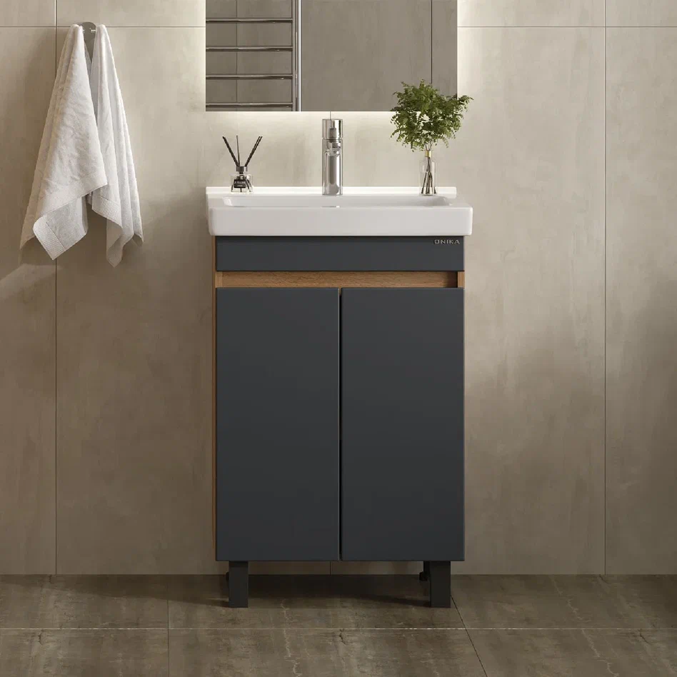 Onika Тумба с раковиной Милтон Квадро 55 графит/дуб сонома – фотография-4