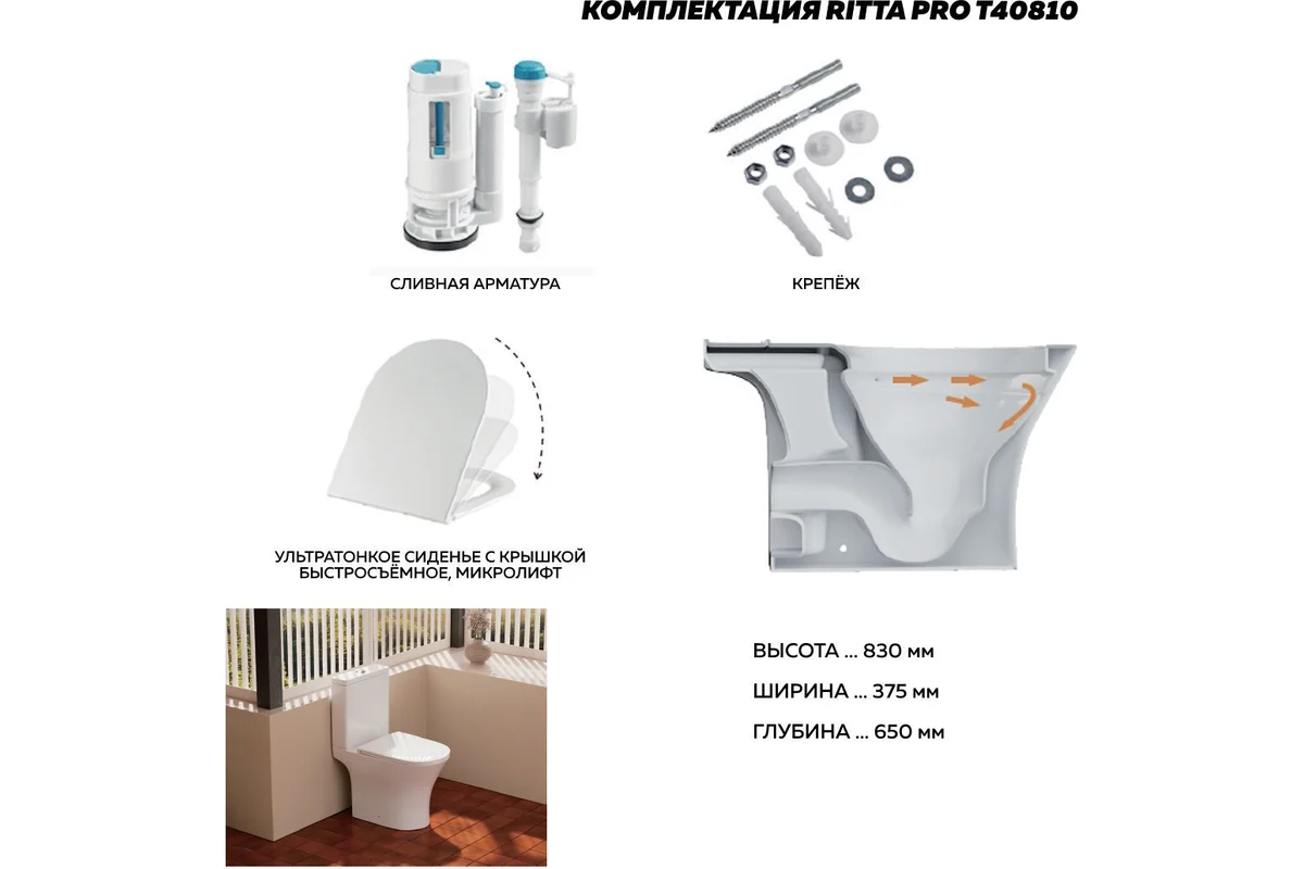 Teymi Унитаз-компакт напольный Ritta Pro T40810 глянцевый белый – фотография-14