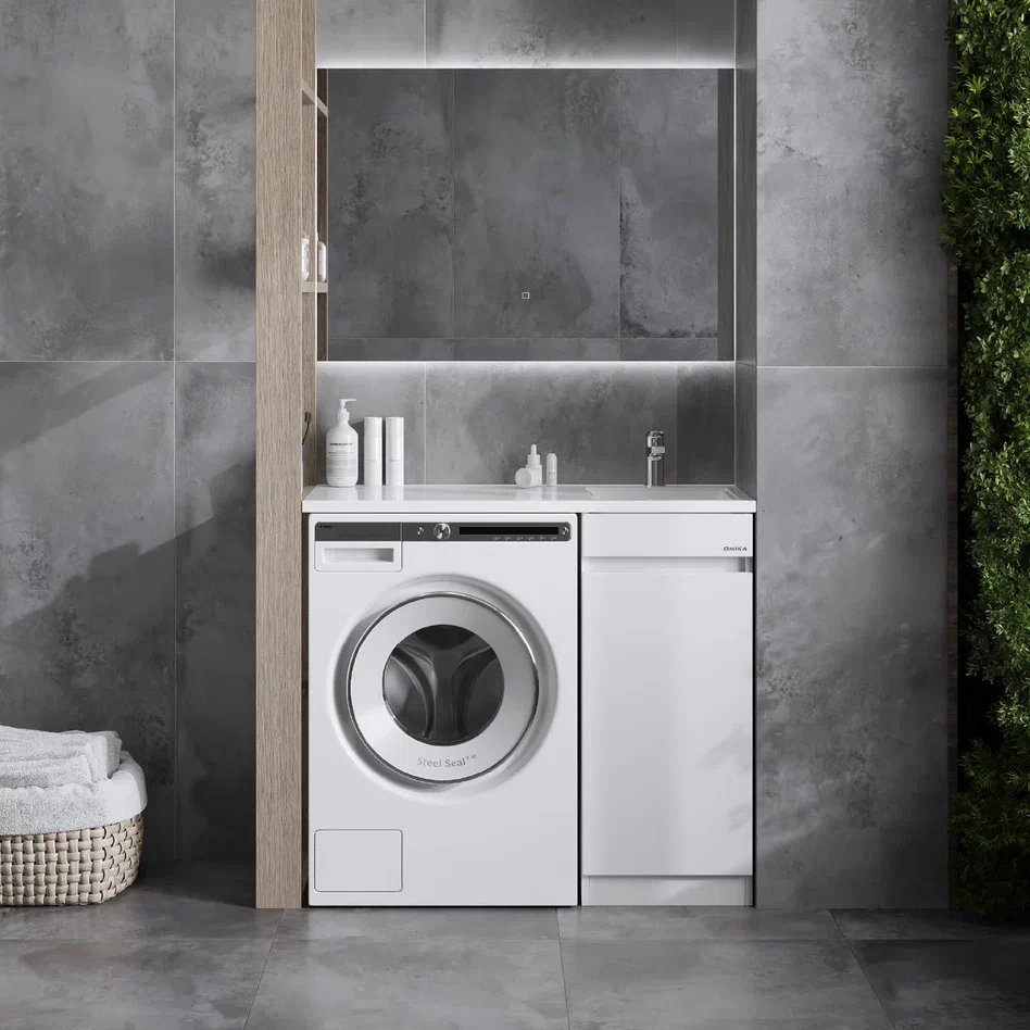 Onika Тумба с раковиной Милтон Нова 38 напольная под стиральную машину белая – фотография-3