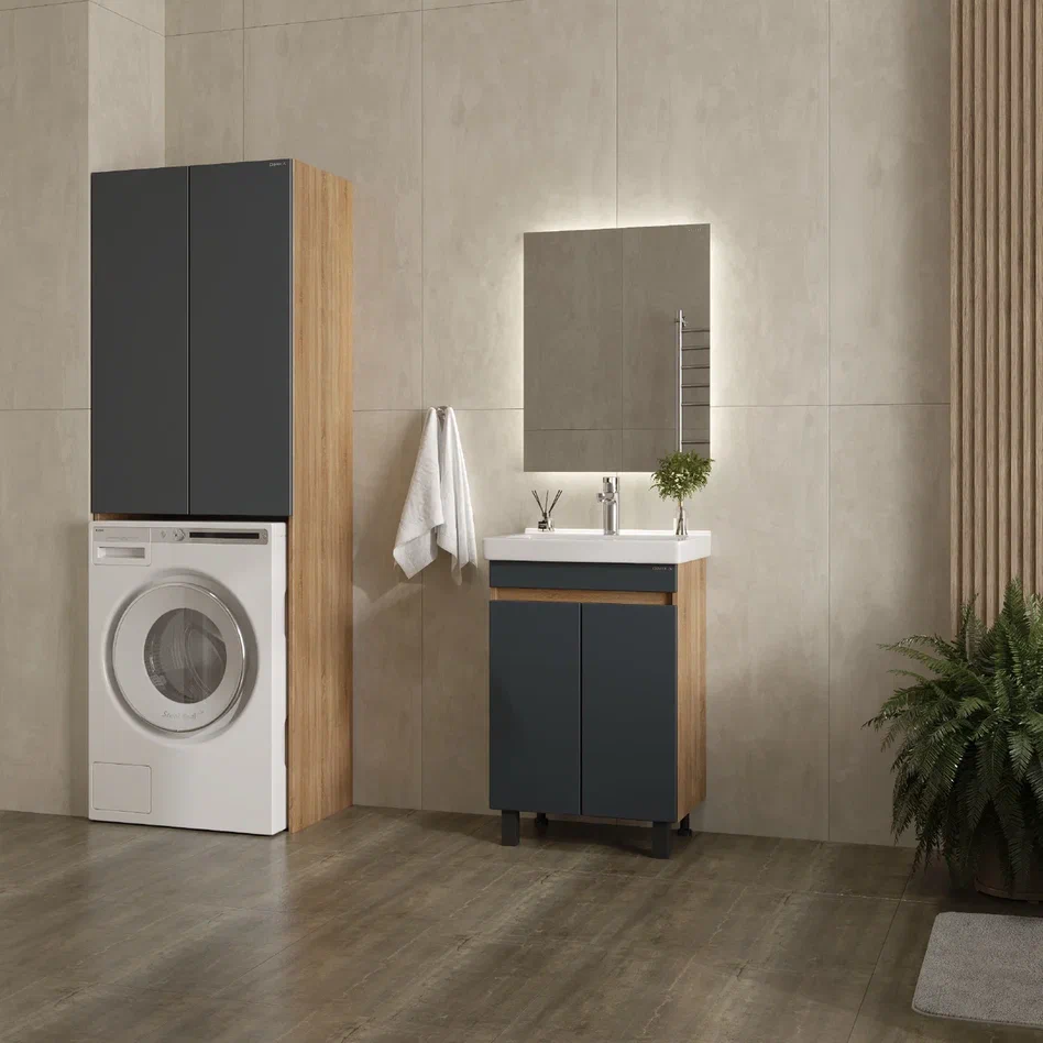 Onika Тумба с раковиной Милтон Квадро 55 напольная графит/дуб сонома – фотография-5