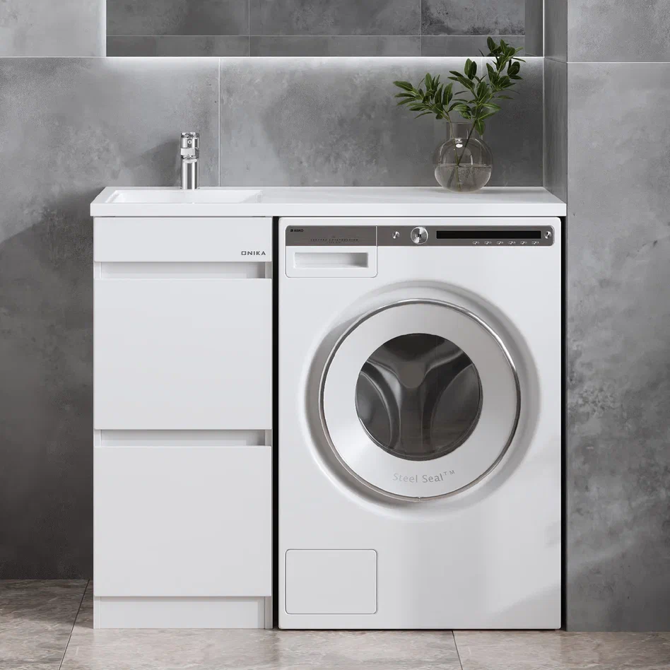 Onika Тумба под раковину Милтон 38 напольная под стиральную машину белая – фотография-4