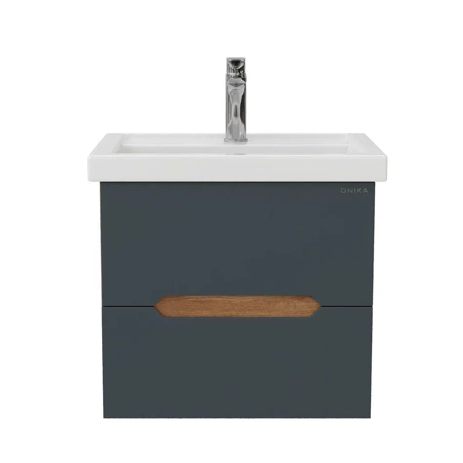 Onika Тумба с раковиной Айленд 50 подвесная графит/дуб крафт золотой – фотография-2