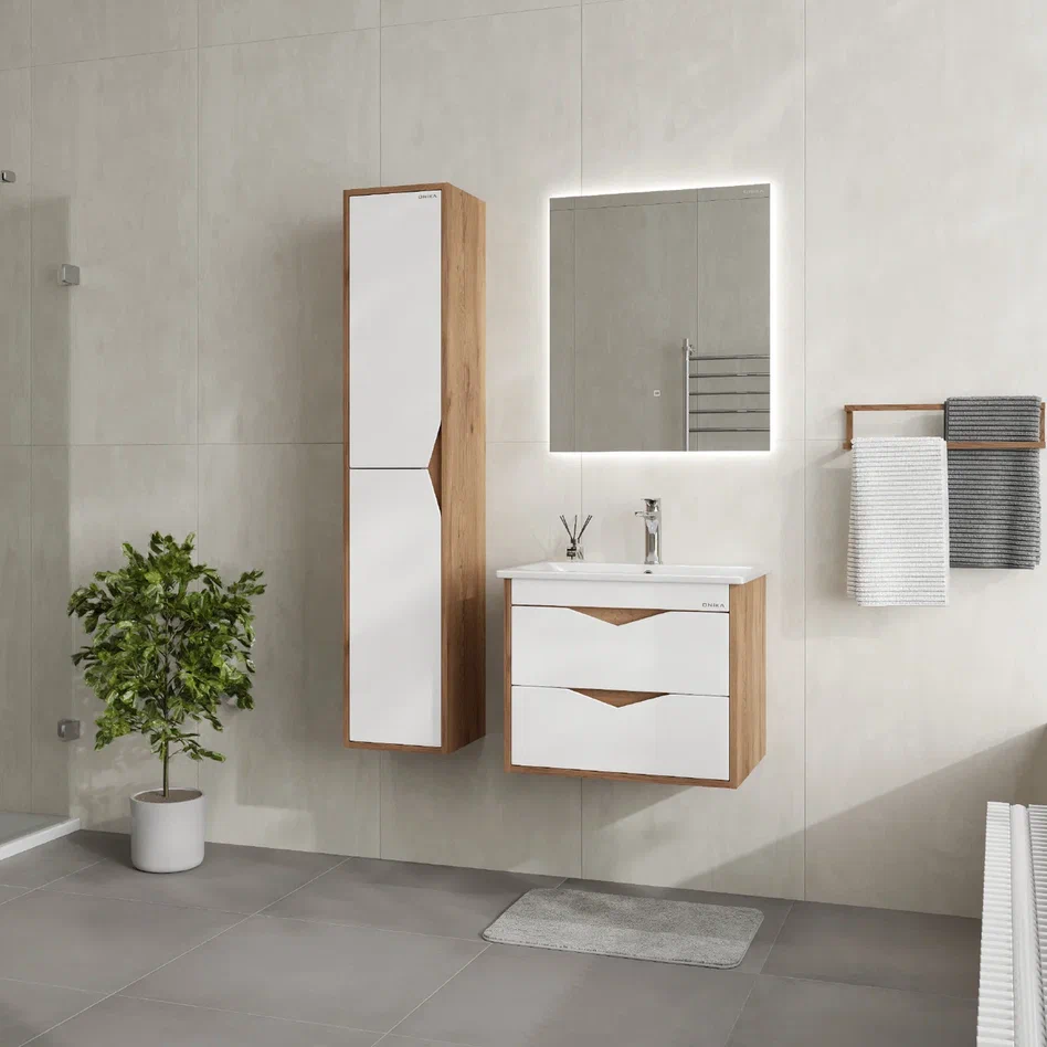 Onika Тумба под раковину Трианта 60 подвесная белая/дуб крафт золотой – фотография-5