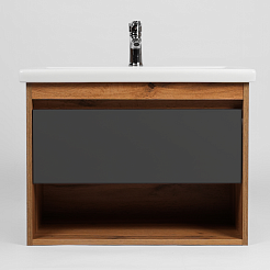Viant Мебель для ванной Бостон 80 1 ящик подвесная графит/дуб вотан – фотография-4