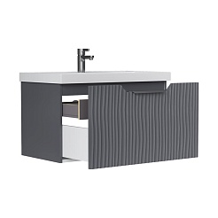 Equil Тумба с раковиной Mirage 80 1 ящик подвесная графит софт – фотография-2