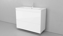 Velvex Тумба с раковиной подвесная Klaufs 100 белая, 2 ящика – фотография-8