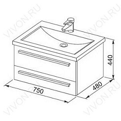Aquanet Тумба с раковиной Нота 75 подвесная светлый дуб (171489) – фотография-2