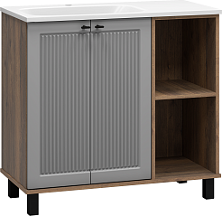 Brevita Тумба под раковину Lumus 90 L с подсветкой серая/дуб галифакс олово – фотография-4