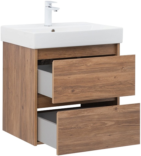 Aquanet Тумба с раковиной Nova Lite 60 подвесная дуб шоколадный – фотография-6