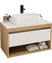 Teymi Тумба с раковиной Ritta 85 дуб эврика/белый матовый T60531 раковина T50209 – фотография-1