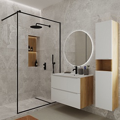 Зов Тумба под раковину Дион 100 подвесная под столешницу матовая белая/дуб – фотография-2